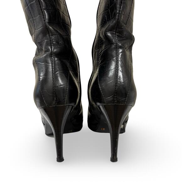 BOUCHEREL Colombian Artisan Croc-Embossed Leather Knee-High High Heel Boots - Picture 5 of 7
